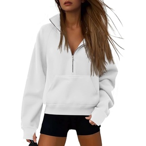 image:imageATHMILE Womens Sweatshirts Half Zip Cropped Pullover Fleece Quarter Zipper Hoodies 2026 Fall Fashion Outfits ClothesWhite