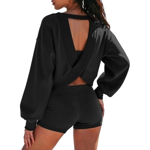 image:imageATHMILE Womens V Neck Crop Top Long Sleeve Sweatshirt  Open Back Tops for Women Fashion Sexy Y2K Casual Fall Clothes 2026Black