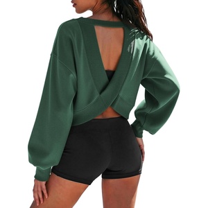 image:imageATHMILE Womens V Neck Crop Top Long Sleeve Sweatshirt  Open Back Tops for Women Fashion Sexy Y2K Casual Fall Clothes 2026Dark Green