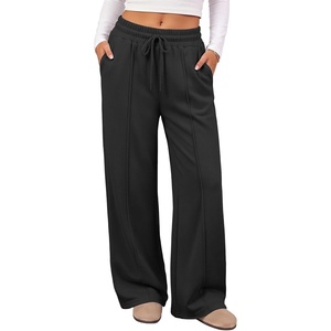 image:imageATHMILE Womens Wide Leg Fleece Sweatpants High Waisted Teen Girl Pants  Fall Fashion Winter Clothes Lounge Travel Joggers With PocketsBlack