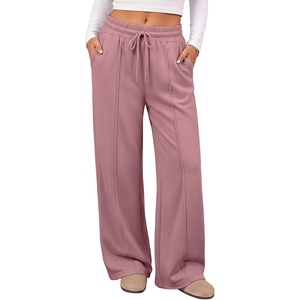 image:imageATHMILE Womens Wide Leg Fleece Sweatpants High Waisted Teen Girl Pants  Fall Fashion Winter Clothes Lounge Travel Joggers With PocketsDark Pink