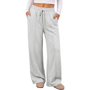 image:imageATHMILE Womens Wide Leg Fleece Sweatpants High Waisted Teen Girl Pants  Fall Fashion Winter Clothes Lounge Travel Joggers With PocketsGrey