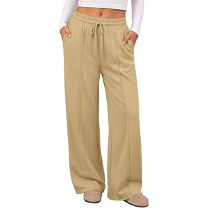 image:imageATHMILE Womens Wide Leg Fleece Sweatpants High Waisted Teen Girl Pants  Fall Fashion Winter Clothes Lounge Travel Joggers With PocketsLight Brown