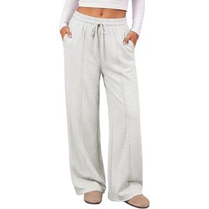 image:imageATHMILE Womens Wide Leg Fleece Sweatpants High Waisted Teen Girl Pants  Fall Fashion Winter Clothes Lounge Travel Joggers With PocketsLight Grey