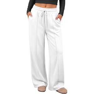 image:imageATHMILE Womens Wide Leg Fleece Sweatpants High Waisted Teen Girl Pants  Fall Fashion Winter Clothes Lounge Travel Joggers With PocketsWhite