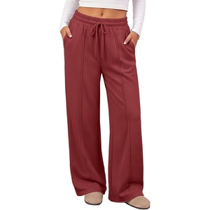 image:imageATHMILE Womens Wide Leg Fleece Sweatpants High Waisted Teen Girl Pants  Fall Fashion Winter Clothes Lounge Travel Joggers With PocketsWine Red