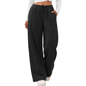image:imageATHMILE Womens Wide Leg Fleece Sweatpants Lounge with Pocket  Fall Cozy Fleece Sweat PantsLow Waist Streetwear DrawstringBaggy Teen Girl JoggerBlack
