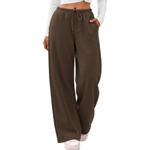 image:imageATHMILE Womens Wide Leg Fleece Sweatpants Lounge with Pocket  Fall Cozy Fleece Sweat PantsLow Waist Streetwear DrawstringBaggy Teen Girl JoggerBrown