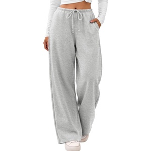 image:imageATHMILE Womens Wide Leg Fleece Sweatpants Lounge with Pocket  Fall Cozy Fleece Sweat PantsLow Waist Streetwear DrawstringBaggy Teen Girl JoggerGrey
