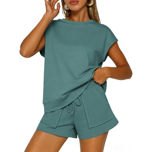 image:imageATHMILE Two Piece Womens Summer Lounge Short Sets Cap SleeveBlue Green