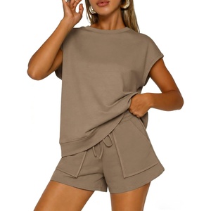 image:imageATHMILE Two Piece Womens Summer Lounge Short Sets Cap SleeveCoffee Gray